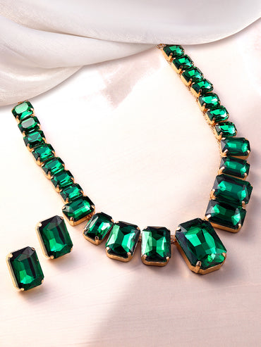 Gold Toned Emerald Necklace Set