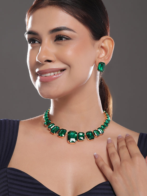 Gold Toned Emerald Necklace Set