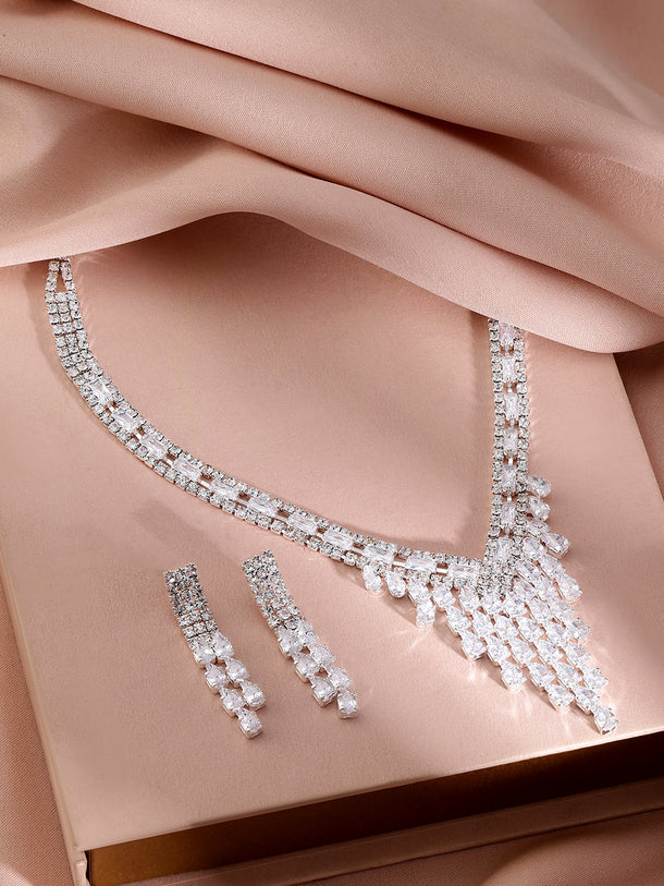 Studded Necklace Set In American Diamond Zirconia