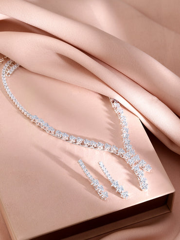 Crystal Studded Rhodium Necklace Set