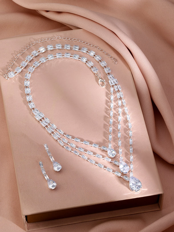 Crystal Layered Drop Necklace Set