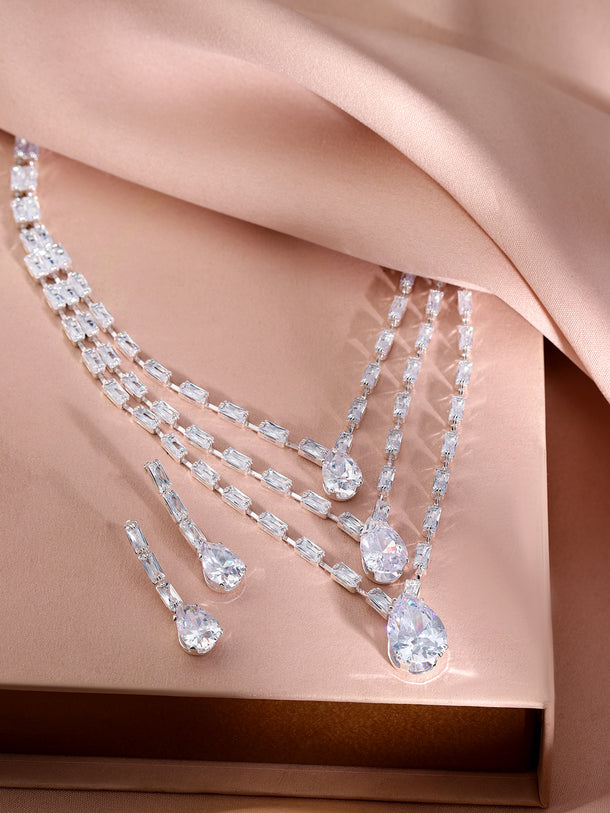 Crystal Layered Drop Necklace Set