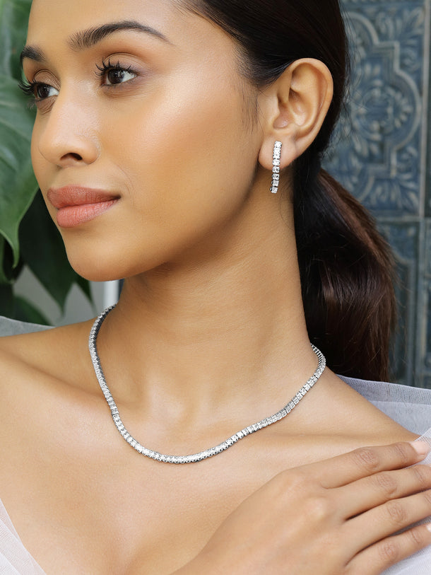 Studded American Diamond Zirconia White Necklace Set