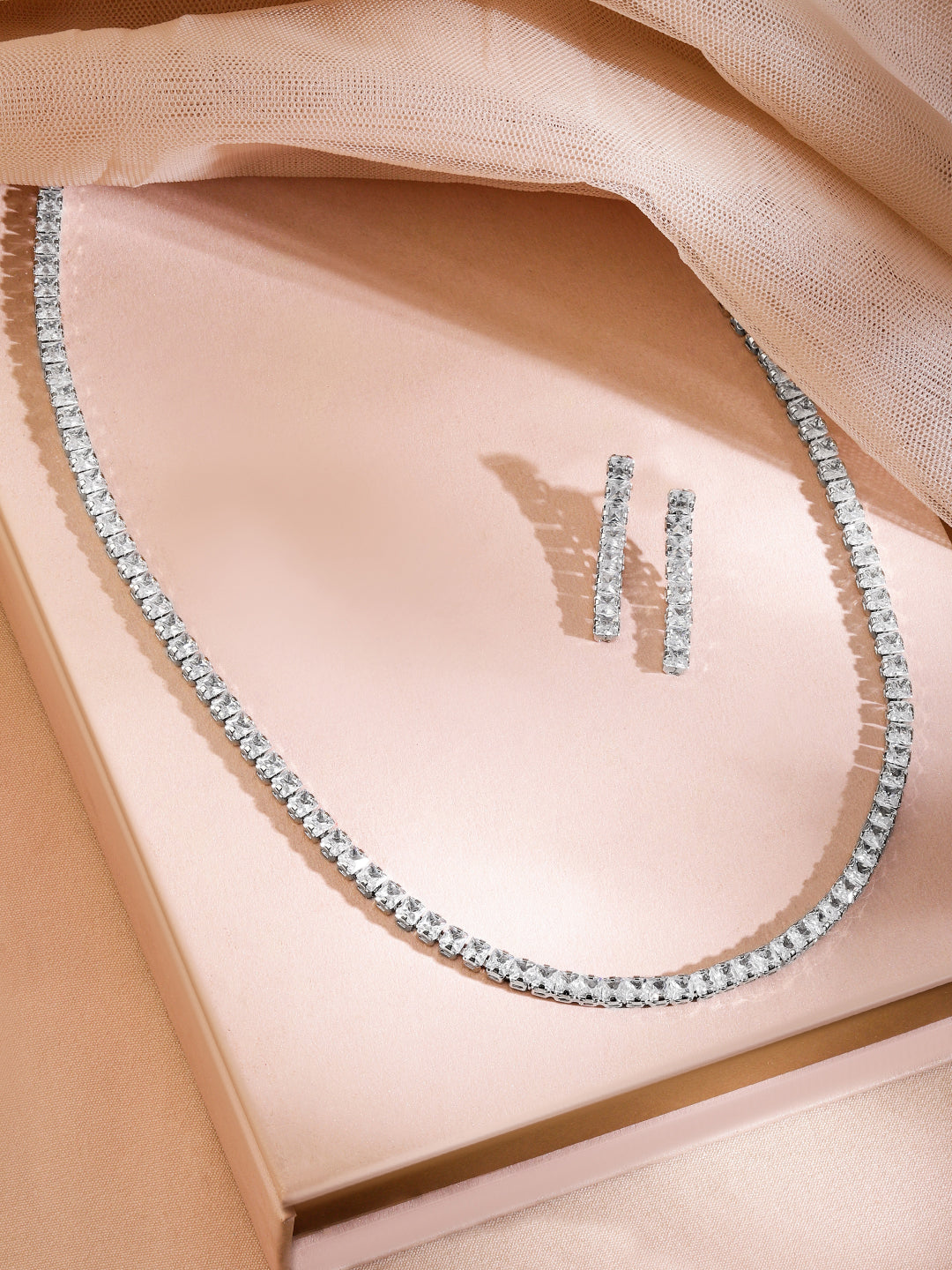 Studded American Diamond Zirconia White Necklace Set