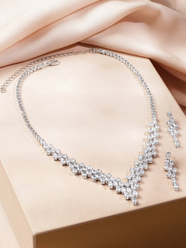 American Diamond Zirconia V-Shaped Necklace Set