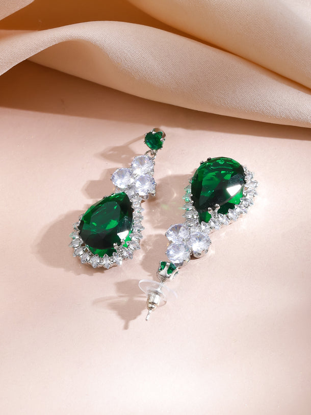 Cocktail Glam Emerald Green White Crystal Necklace Set