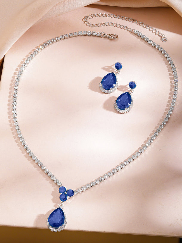 Blue Frost American Diamond Zirconia Necklace Set