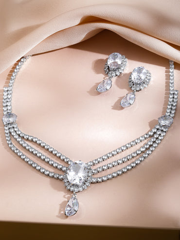 Multi-Layer Crystal Studded Necklace Set