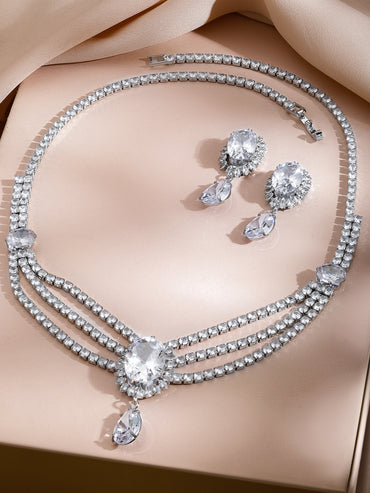 Multi-Layer Crystal Studded Necklace Set