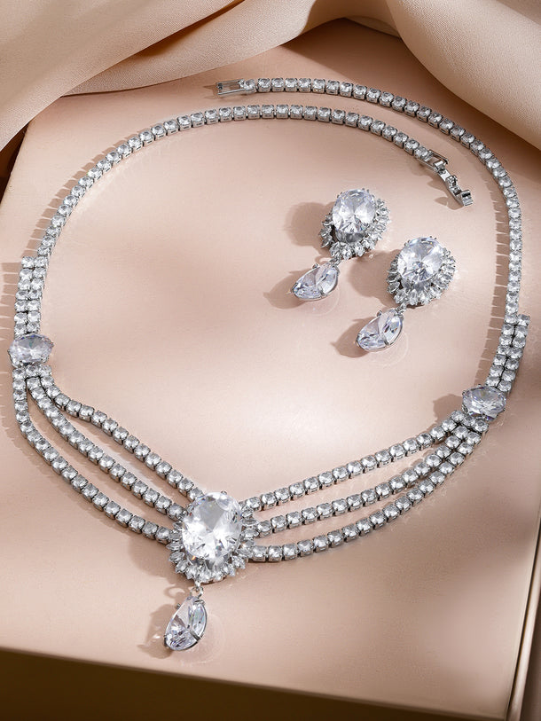 Multi-Layer Crystal Studded Necklace Set