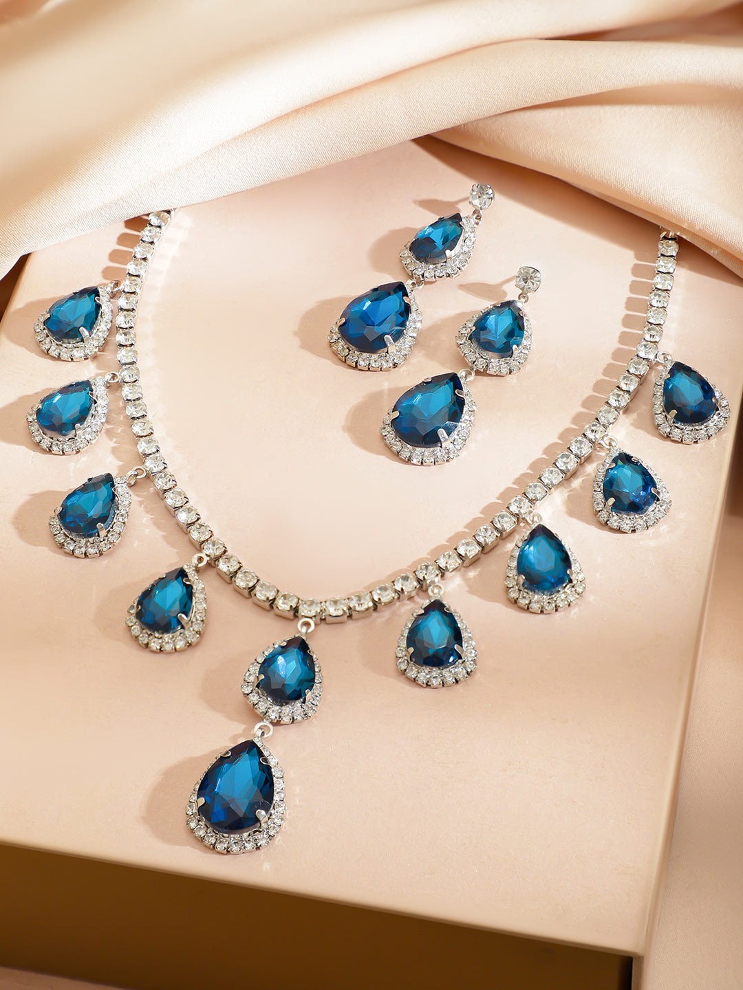 American Diamond Zirconia Blue Necklace Set