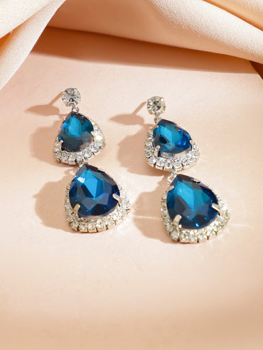 American Diamond Zirconia Blue Necklace Set