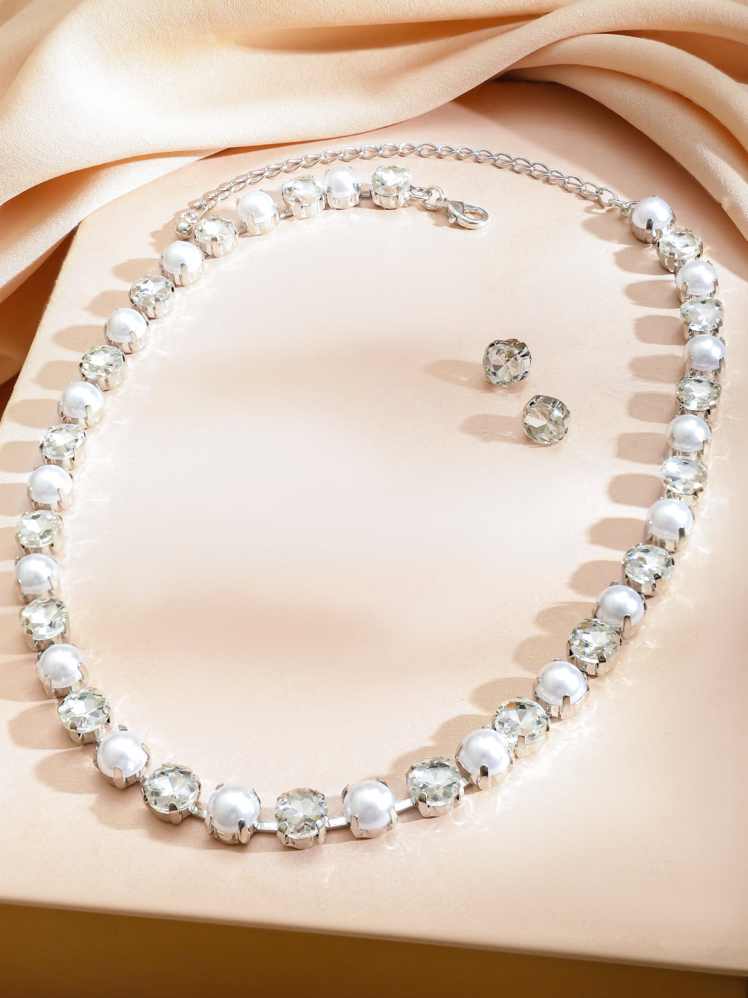 Minimal Pearl American Diamond Zirconia Necklace Set
