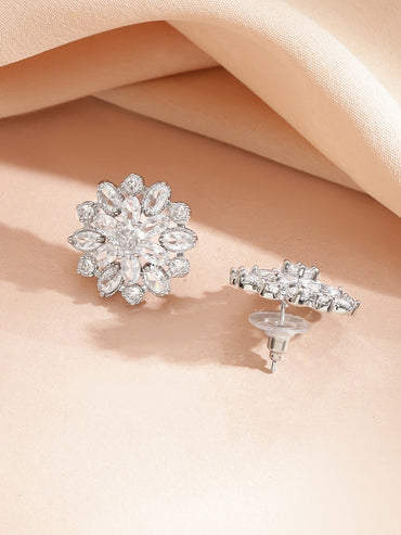 Layered American Diamond Zirconia Flower Studded Necklace Set