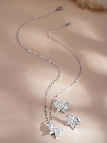 Rubans Rhodium-Plated Butterfly Pendant Set with Sparkling Crystal Zirconia Accents