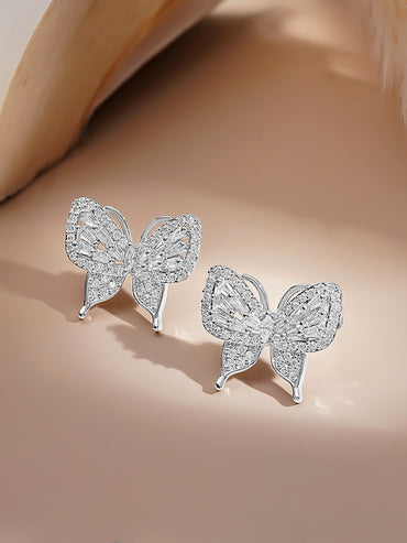 Rubans Rhodium-Plated Butterfly Pendant Set with Sparkling Crystal Zirconia Accents