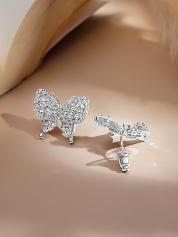 Rubans Rhodium-Plated Butterfly Pendant Set with Sparkling Crystal Zirconia Accents