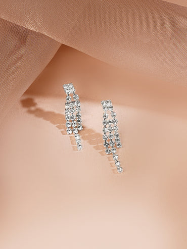 Rhodium Plated Fringe Tassel Crystal Necklace Set