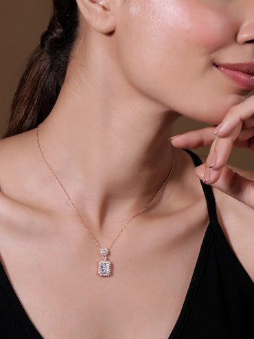 Voguish Rhodium Plated Sparkling AD & Cubic Zirconia Studded Rectangle Pendant Necklace