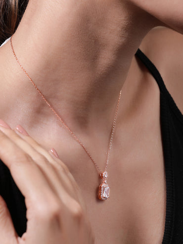 Voguish Rhodium Plated Sparkling AD & Cubic Zirconia Studded Rectangle Pendant Necklace