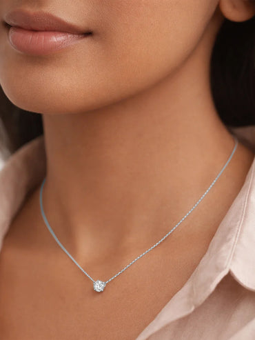Demi Fine Rhodium Plated Minimal Diamond Solitaire Necklace | Anti Tarnish