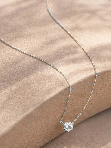 Demi Fine Rhodium Plated Minimal Diamond Solitaire Necklace | Anti Tarnish