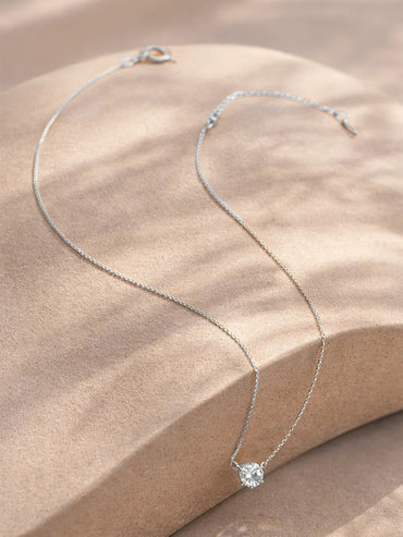 Demi Fine Rhodium Plated Minimal Diamond Solitaire Necklace | Anti Tarnish