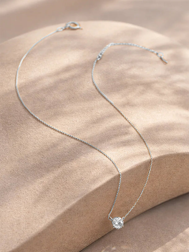 Demi Fine Rhodium Plated Minimal Diamond Solitaire Necklace | Anti Tarnish