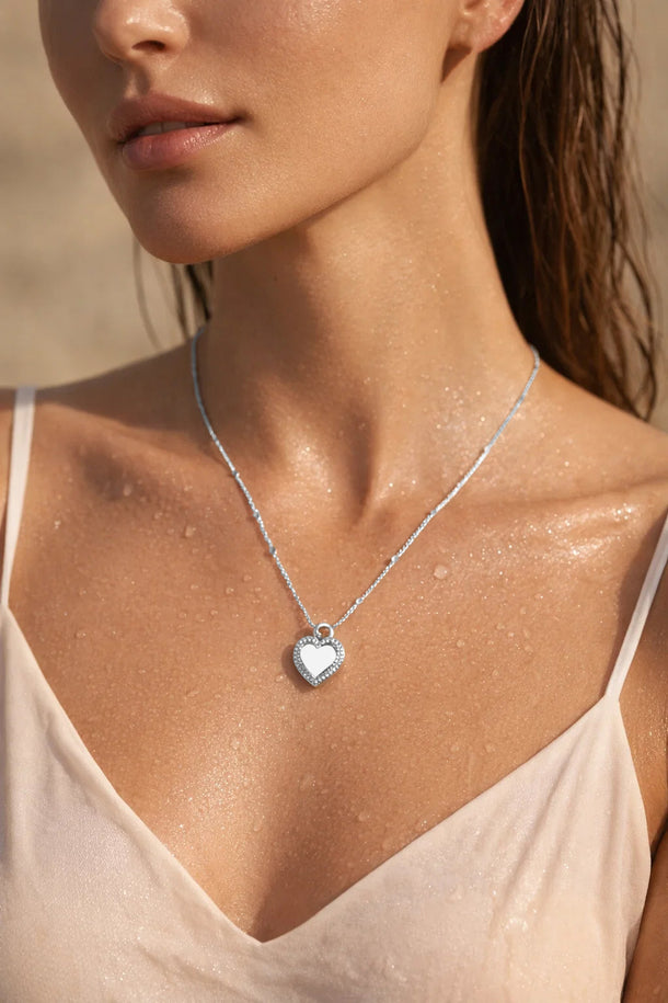 Demi Fine Rhodium Plated Reversible Heart Pendant Chain Necklace | Anti Tarnish