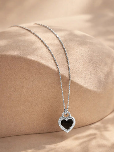 Demi Fine Rhodium Plated Reversible Heart Pendant Chain Necklace | Anti Tarnish