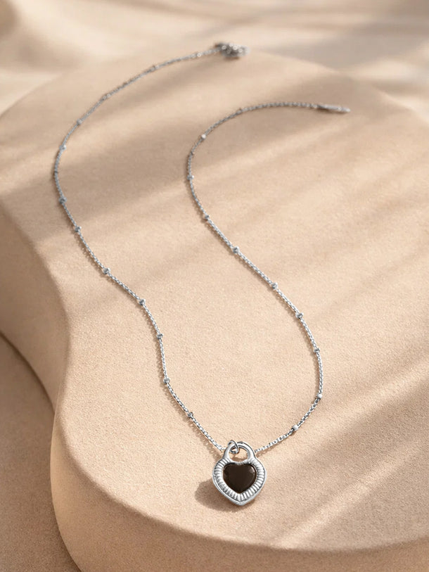 Demi Fine Rhodium Plated Reversible Heart Pendant Chain Necklace | Anti Tarnish