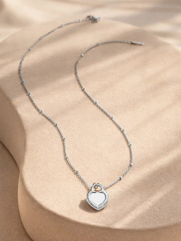 Demi Fine Rhodium Plated Reversible Heart Pendant Chain Necklace | Anti Tarnish