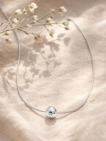 Demi Fine Rhodium Plated Minimal Ball Pendant Snake Chain Necklace | Anti Tarnish