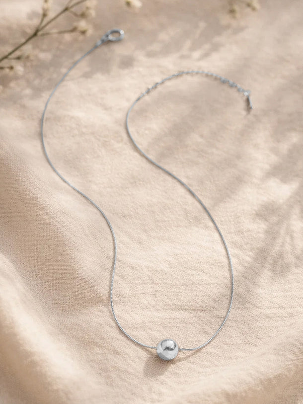 Demi Fine Rhodium Plated Minimal Ball Pendant Snake Chain Necklace | Anti Tarnish