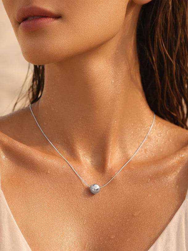 Demi Fine Rhodium Plated Minimal Ball Pendant Snake Chain Necklace | Anti Tarnish