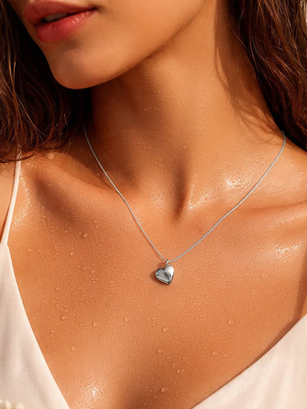 Demi Fine Rhodium Plated Puffy Heart Pendant Rope Chain Necklace | Anti Tarnish