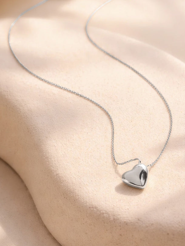 Demi Fine Rhodium Plated Puffy Heart Pendant Rope Chain Necklace | Anti Tarnish