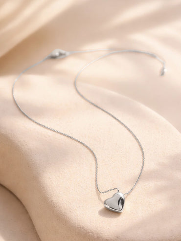 Demi Fine Rhodium Plated Puffy Heart Pendant Rope Chain Necklace | Anti Tarnish