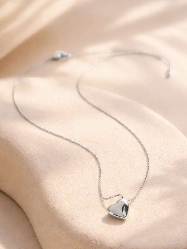 Demi Fine Rhodium Plated Puffy Heart Pendant Rope Chain Necklace | Anti Tarnish