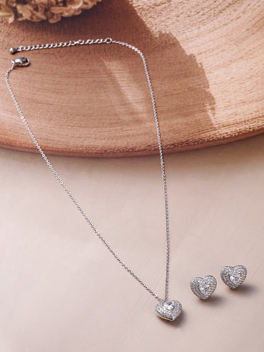 American Diamond Zirconia Heart Shape Pendant Set