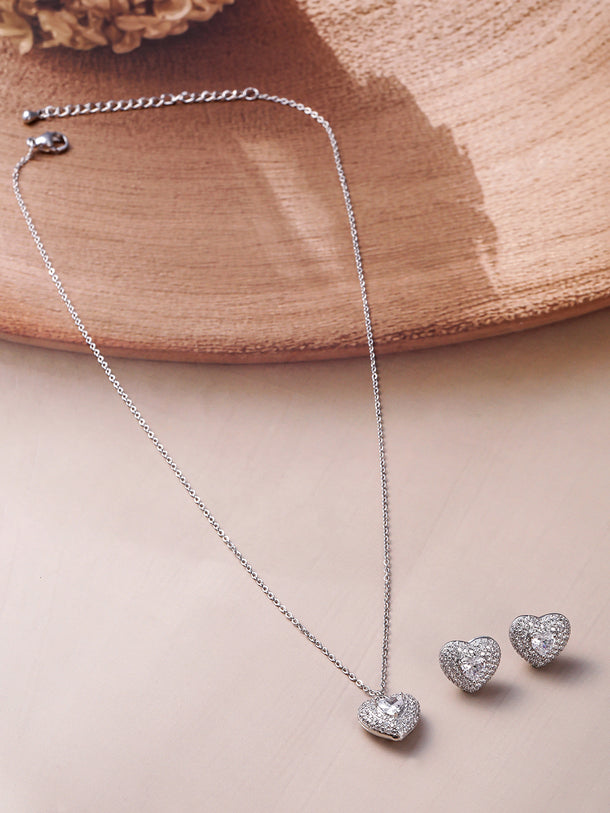 American Diamond Zirconia Heart Shape Pendant Set