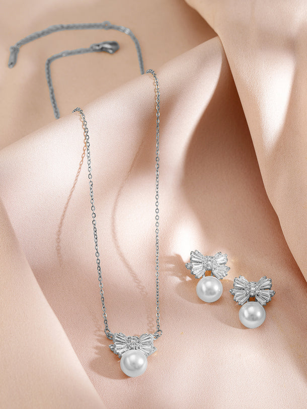 Pearl Bow Modern Pendant Set