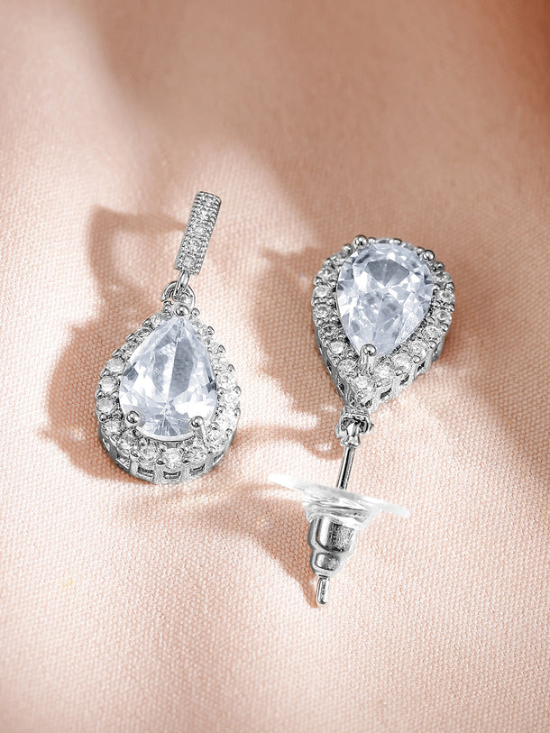 American Diamond Zirconia Blue Pendant Necklace Set