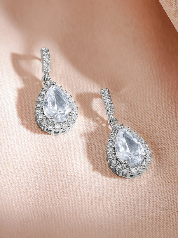 American Diamond Zirconia Blue Pendant Necklace Set