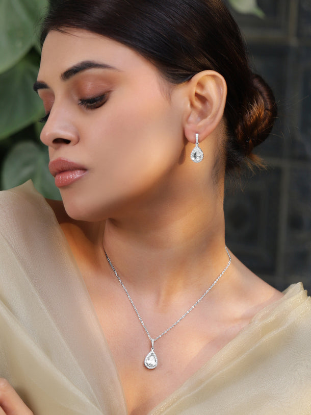 American Diamond Zirconia Blue Pendant Necklace Set