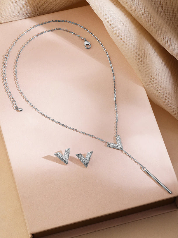 V-Shaped American Diamond Zirconia Necklace Set