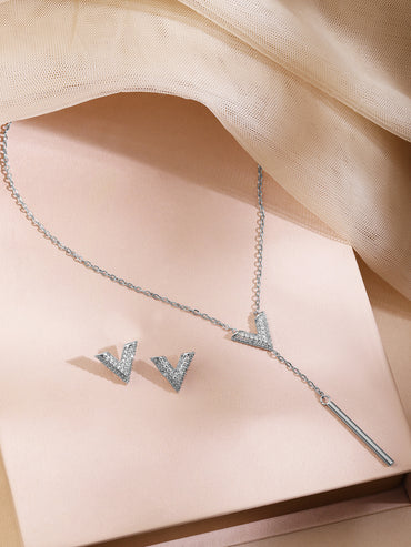 V-Shaped American Diamond Zirconia Necklace Set