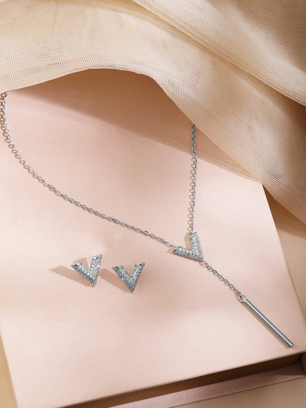 V-Shaped American Diamond Zirconia Necklace Set