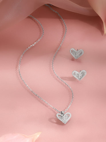 Crystal Diamond Heart Pendant Set