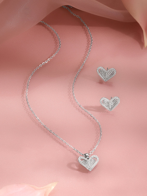 Crystal Diamond Heart Pendant Set